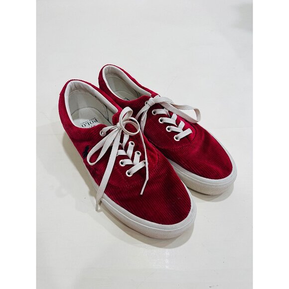 Polo Ralph Lauren Red Corduroy Low Top Sneakers Lace Up Keaton Shoes Men's 10 - Picture 1 of 5